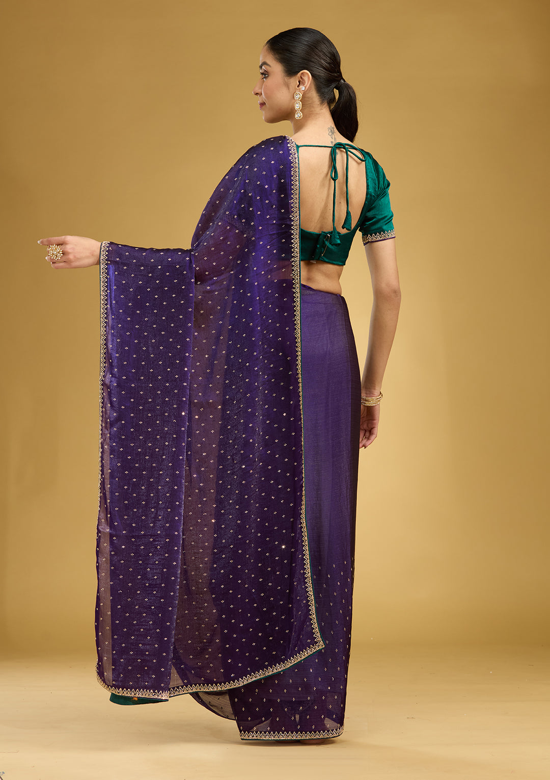 Purple Stonework (Gold) Tissue Saree
