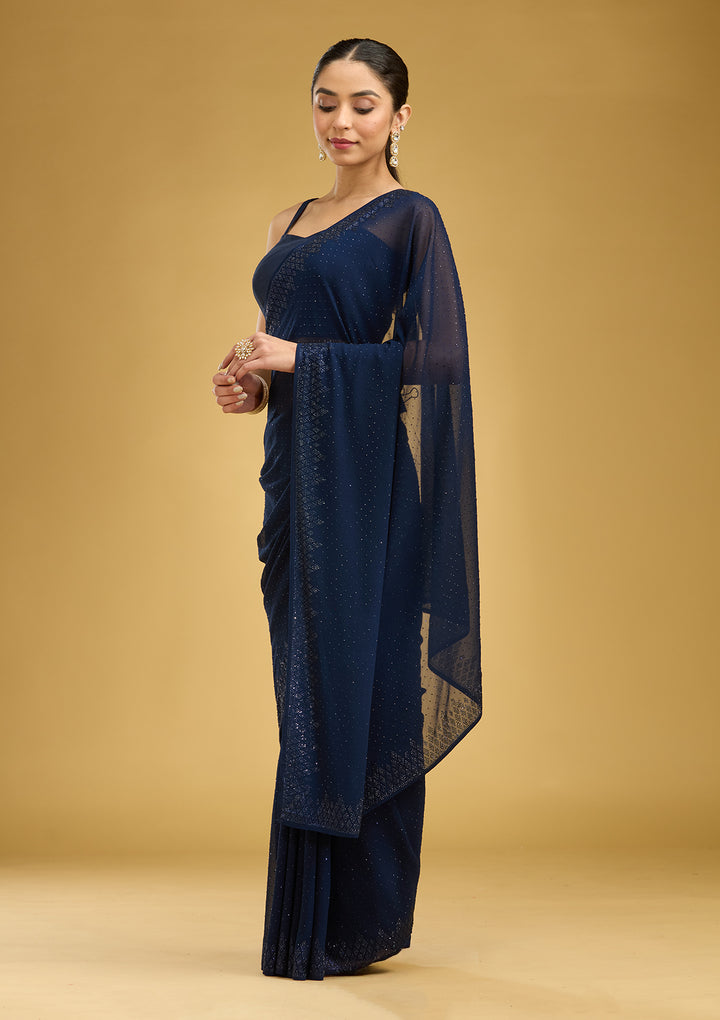 Navy Blue Swarovski Georgette Saree