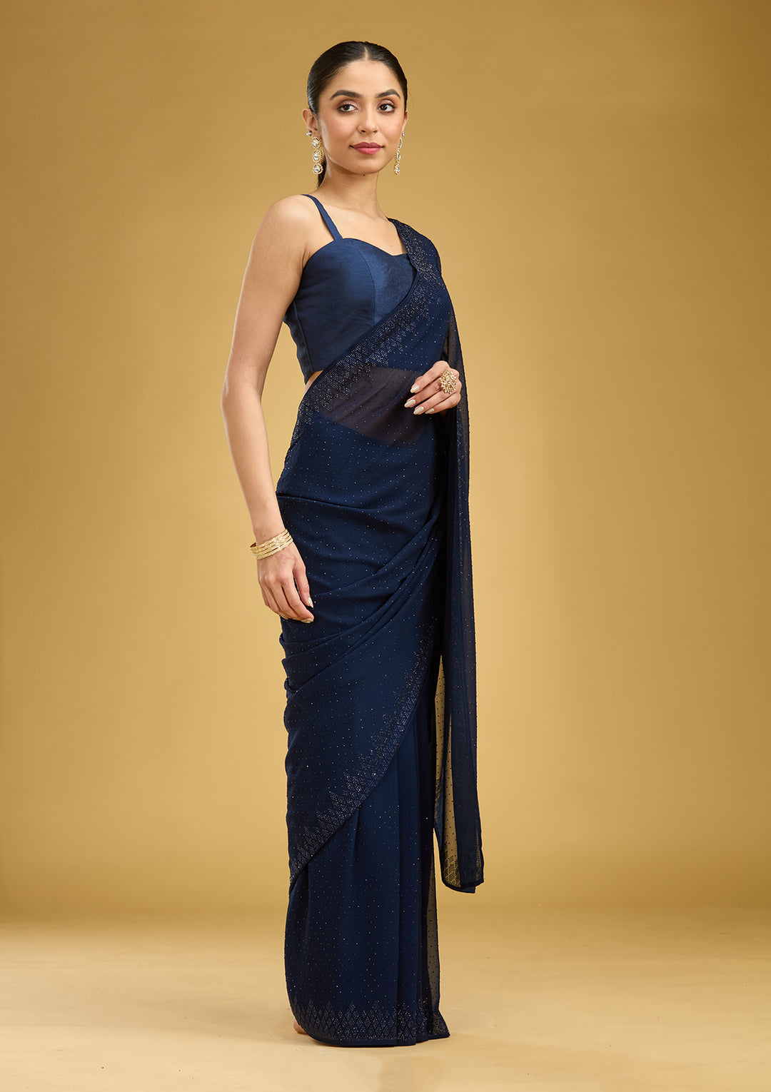 Navy Blue Swarovski Georgette Saree