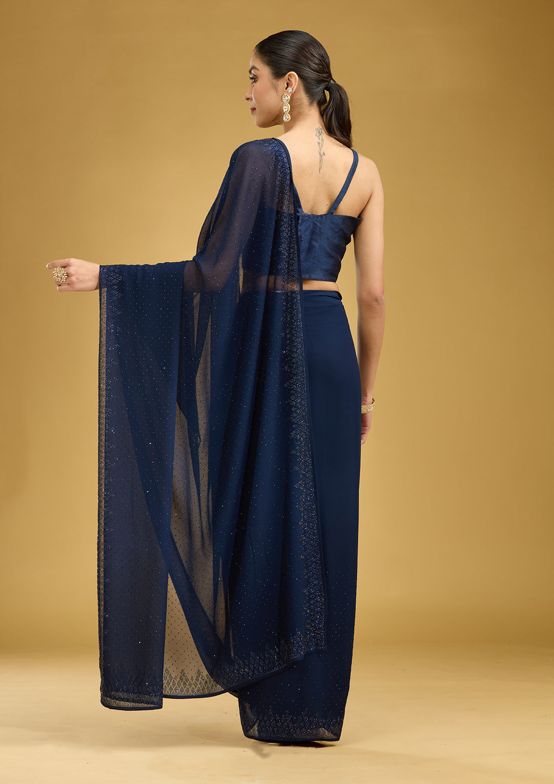 Navy Blue Swarovski Georgette Saree