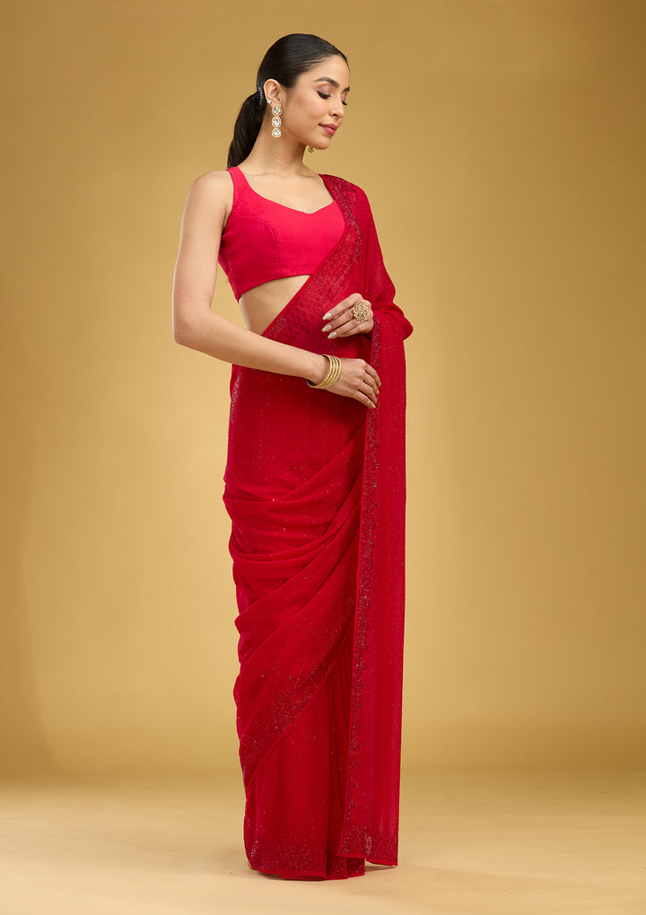 Red Swarovski Georgette Saree