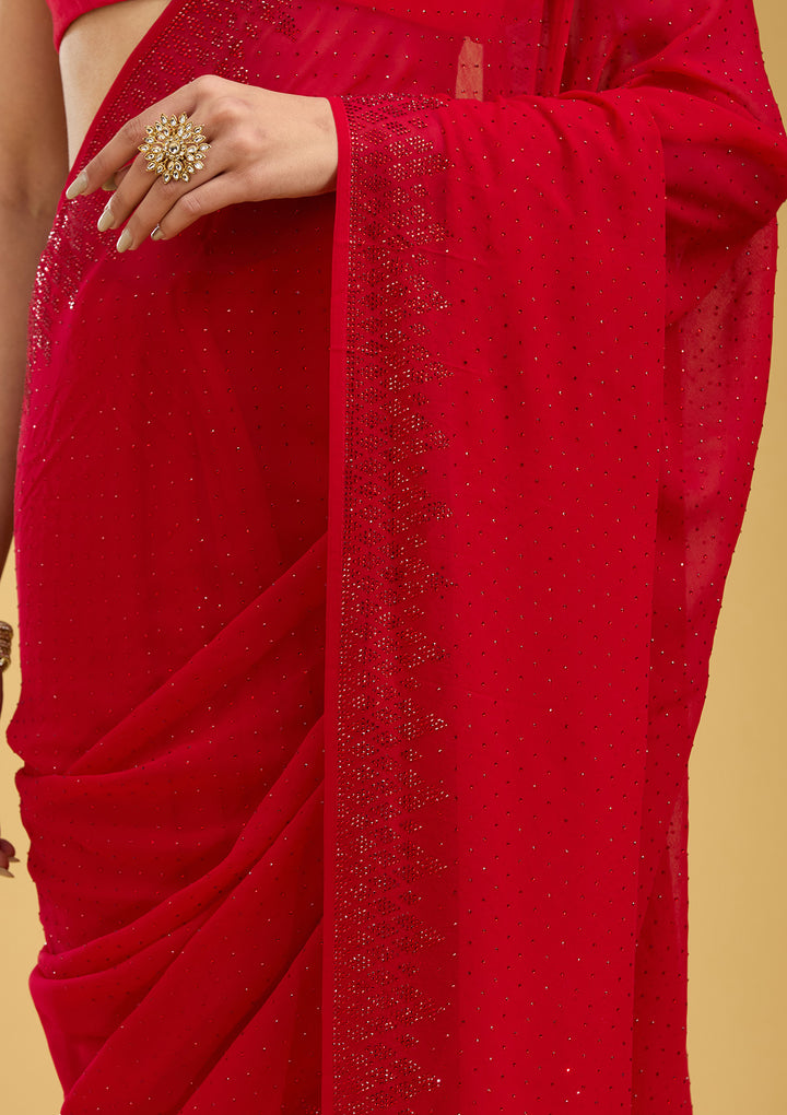 Red Swarovski Georgette Saree