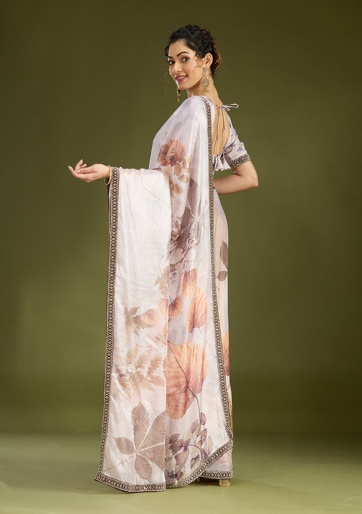 Baby Pink Stonework (Gold) Chiffon Saree