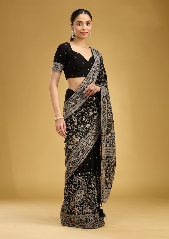 Black Zariwork (Silver) Georgette Saree