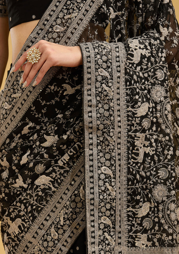 Black Zariwork (Silver) Georgette Saree