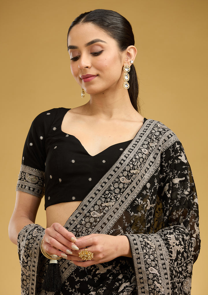 Black Zariwork (Silver) Georgette Saree