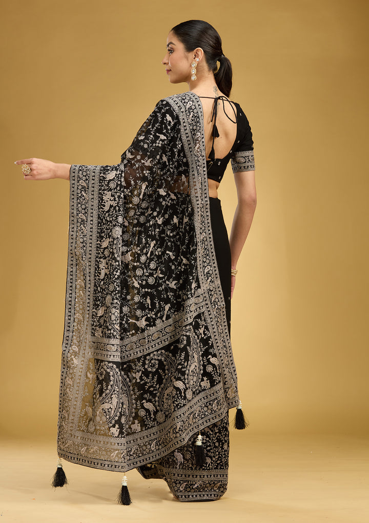 Black Zariwork (Silver) Georgette Saree