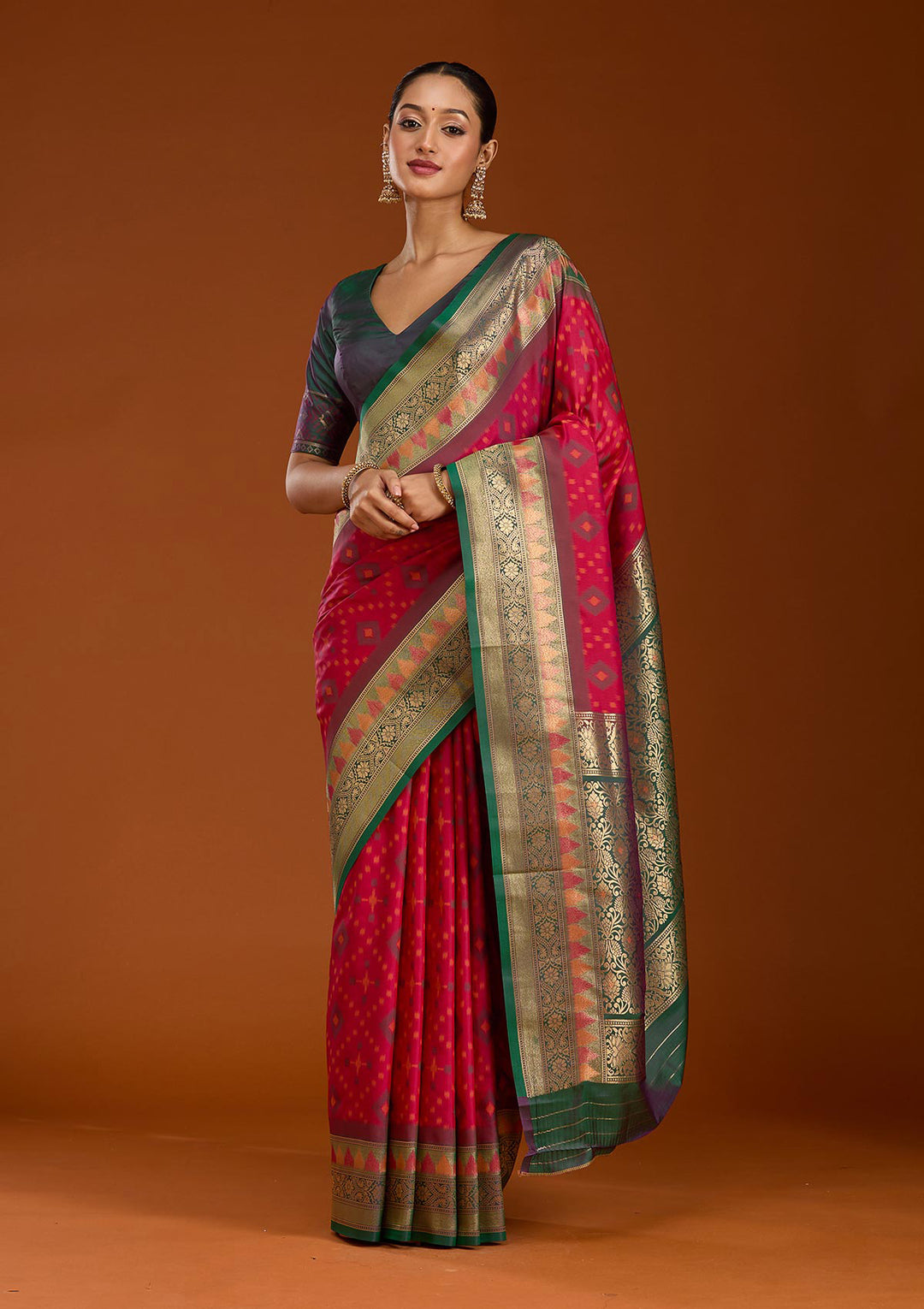 Rani Pink Pochampalli Silk Saree