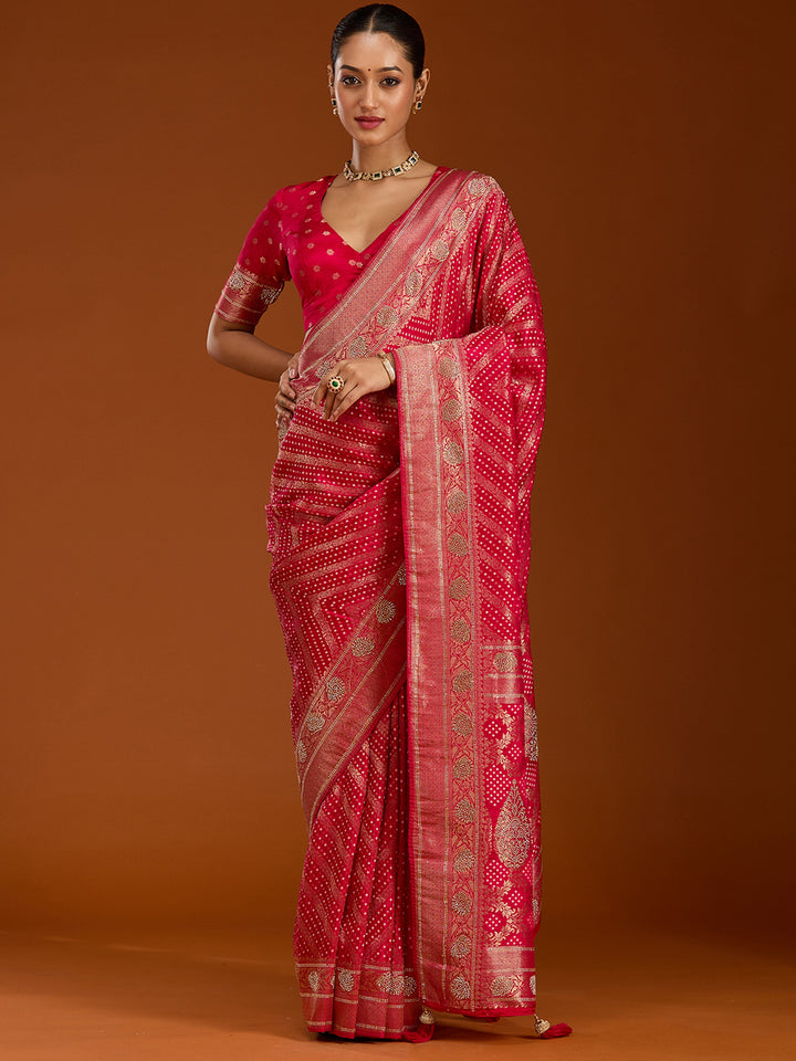 Magenta Pink Stonework Silk Saree
