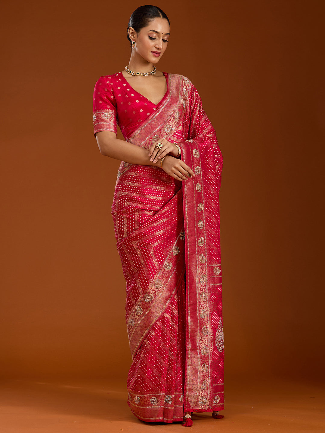 Magenta Pink Stonework Silk Saree