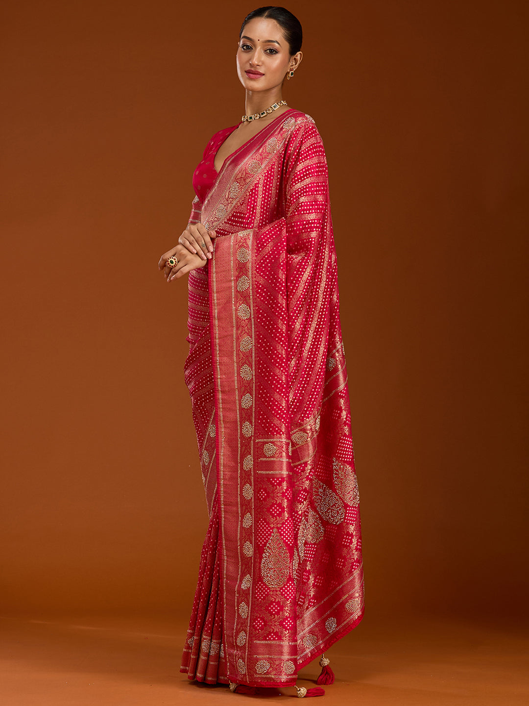 Magenta Pink Stonework Silk Saree