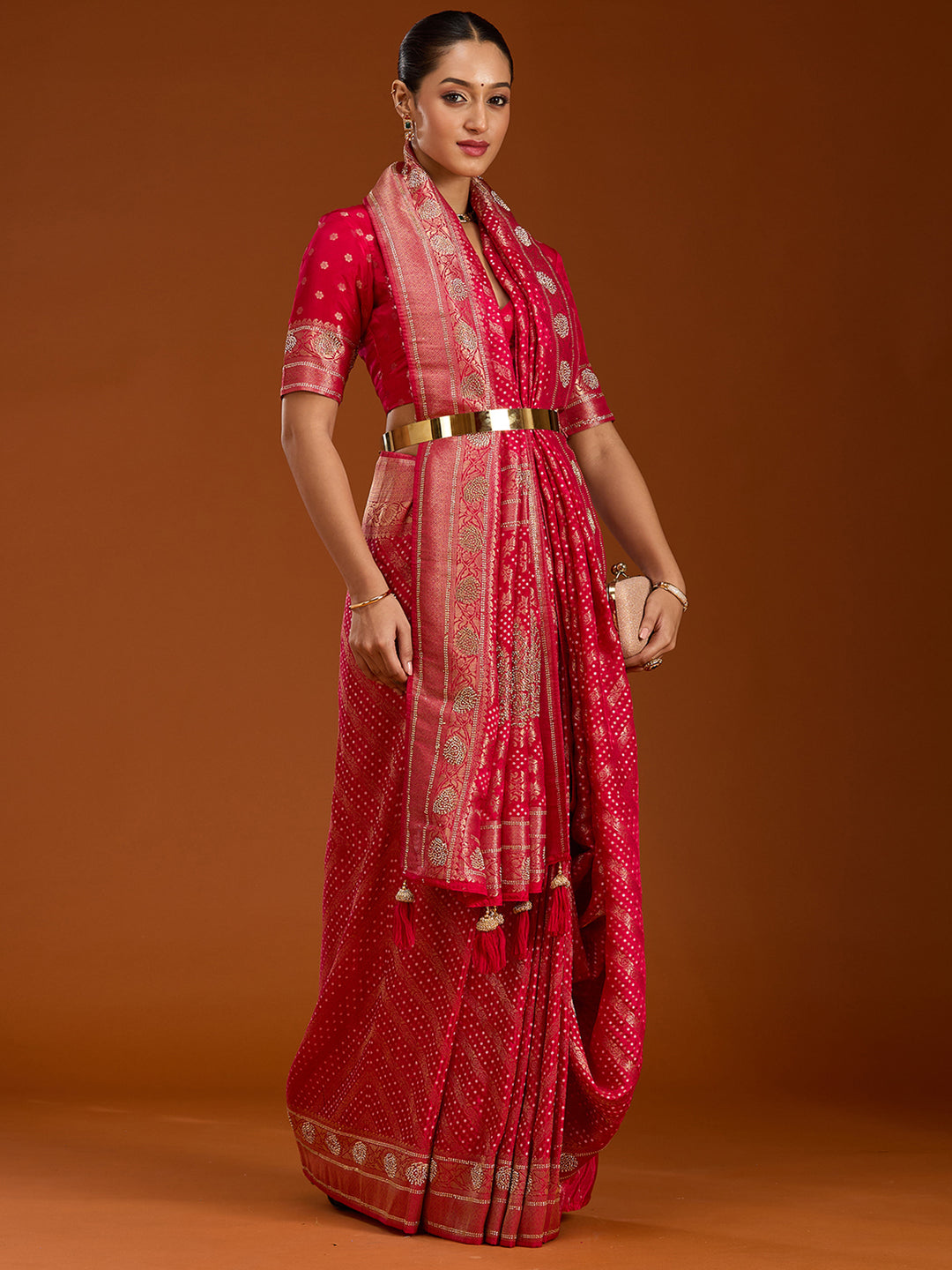 Magenta Pink Stonework Silk Saree