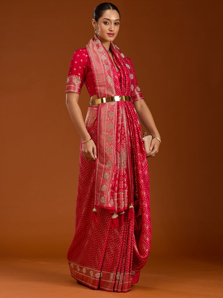 Magenta Pink Stonework Silk Saree