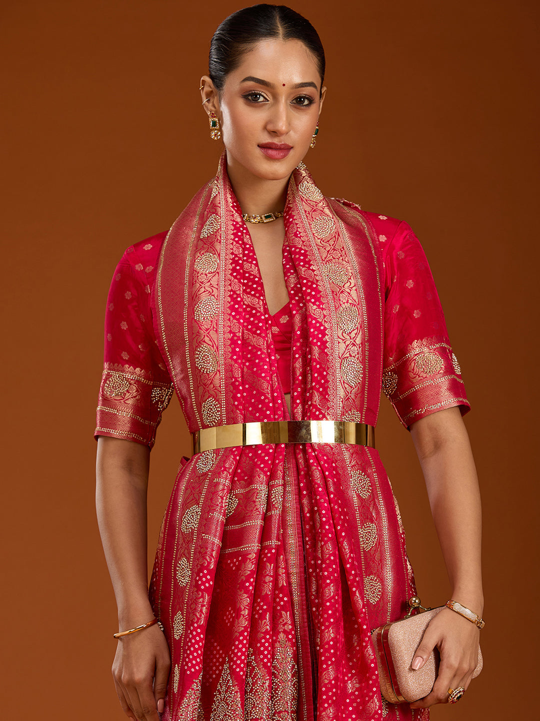 Magenta Pink Stonework Silk Saree