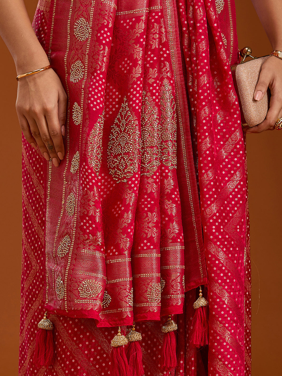 Magenta Pink Stonework Silk Saree