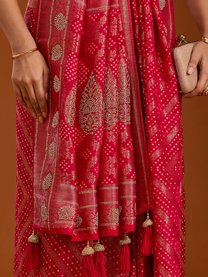 Magenta Pink Stonework Silk Saree