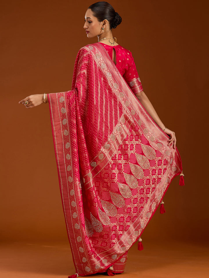 Magenta Pink Stonework Silk Saree
