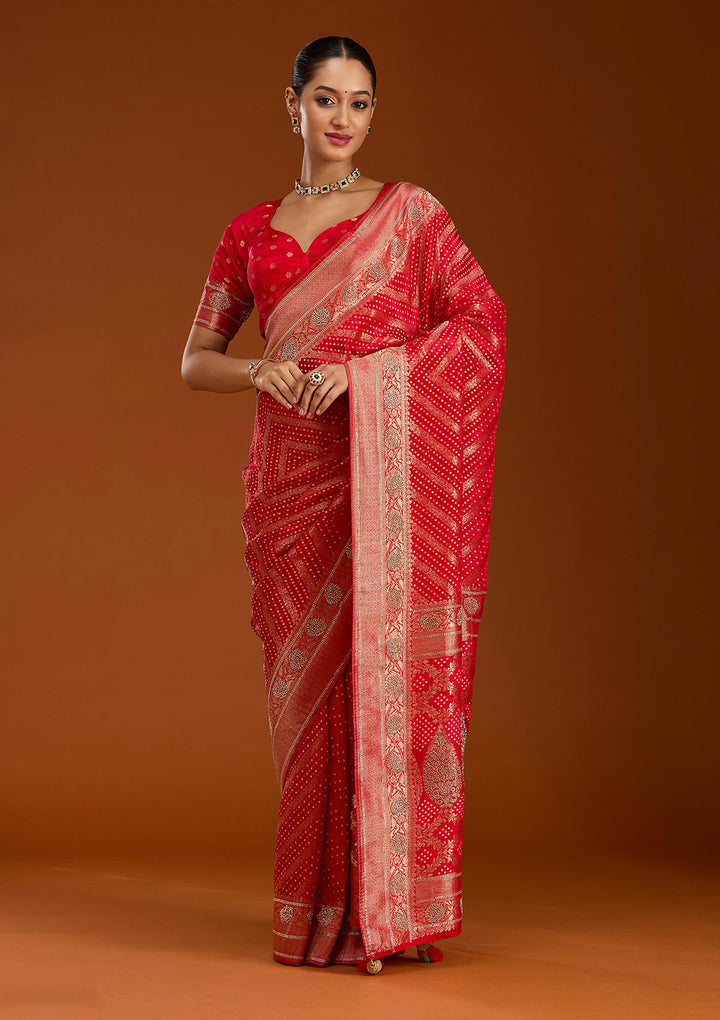 Red Stonework Silk Saree