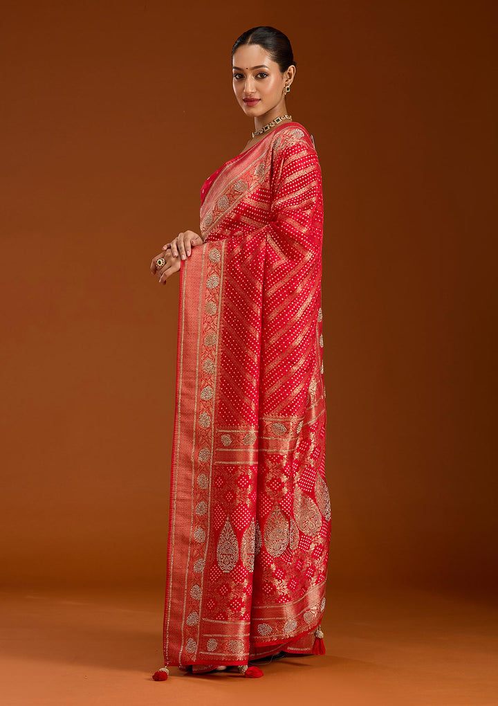 Red Stonework Silk Saree