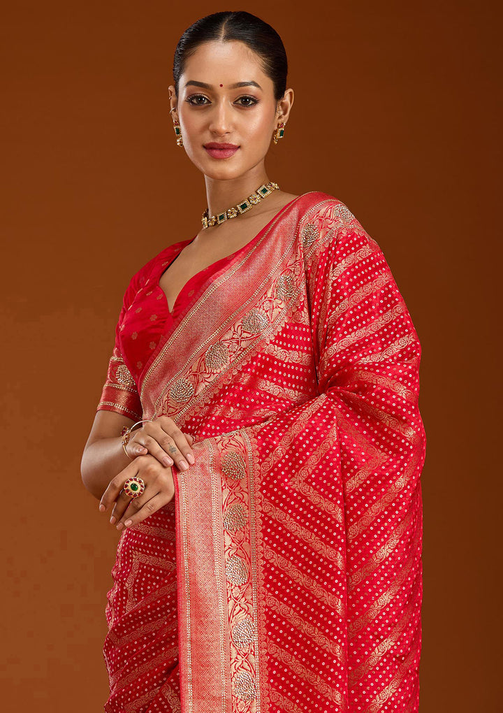 Red Stonework Silk Saree