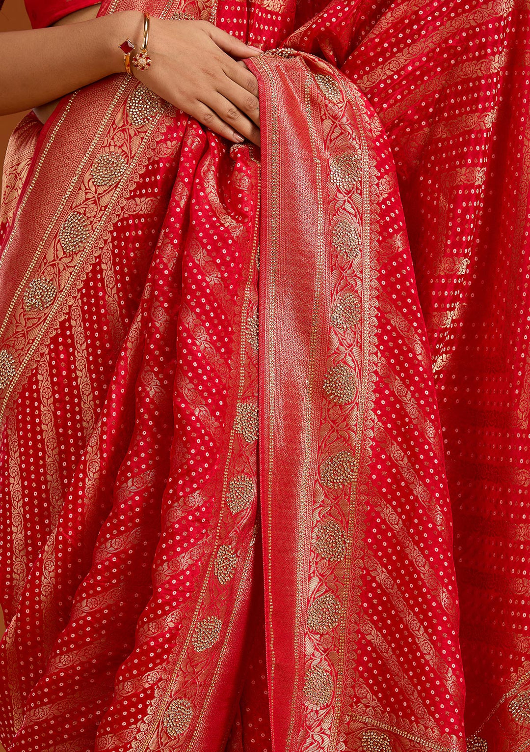 Red Stonework Silk Saree