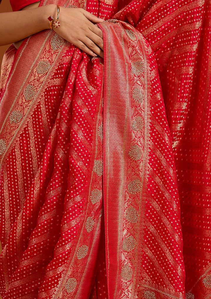 Red Stonework Silk Saree