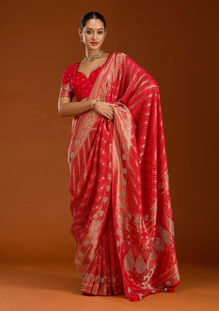 Red Stonework Silk Saree