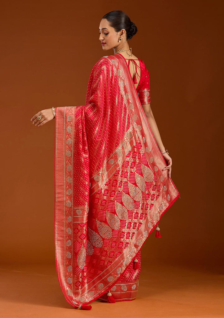 Red Stonework Silk Saree