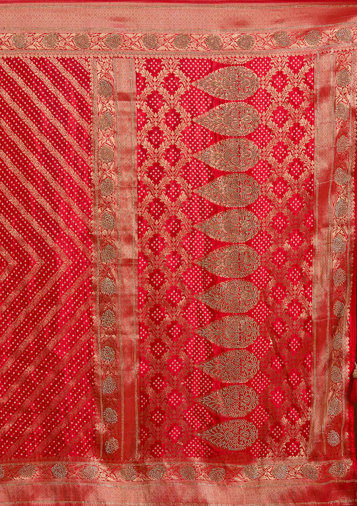 Red Stonework Silk Saree