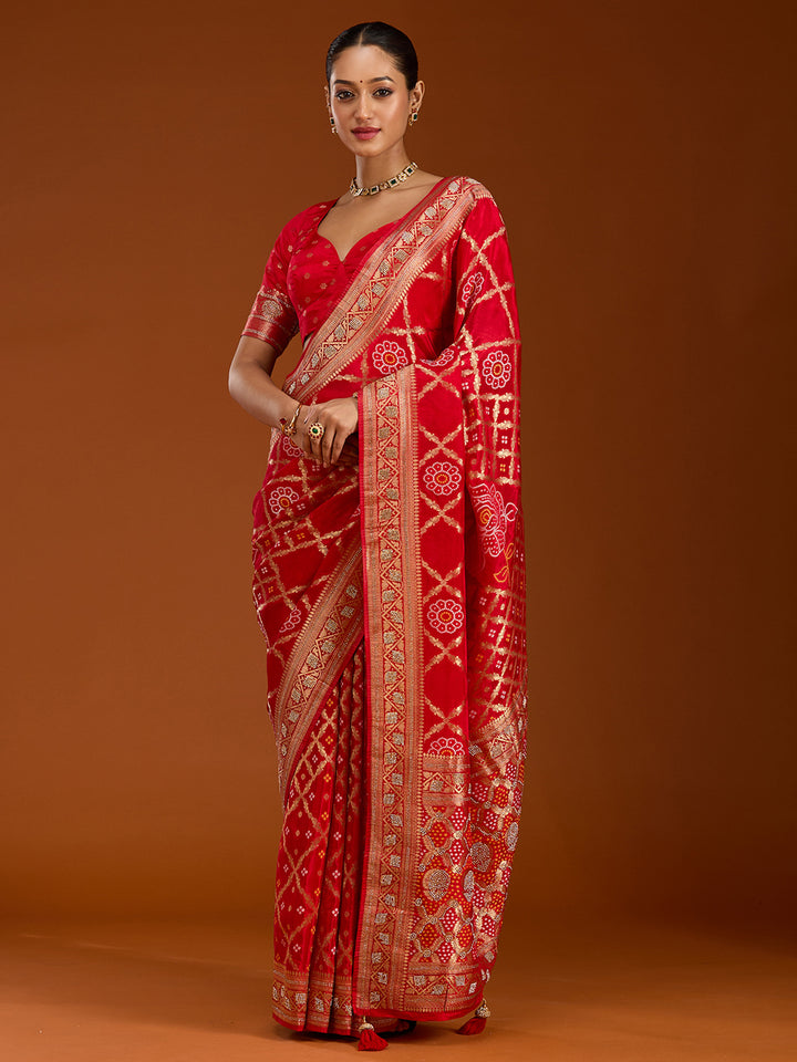 Red Stonework Silk Saree