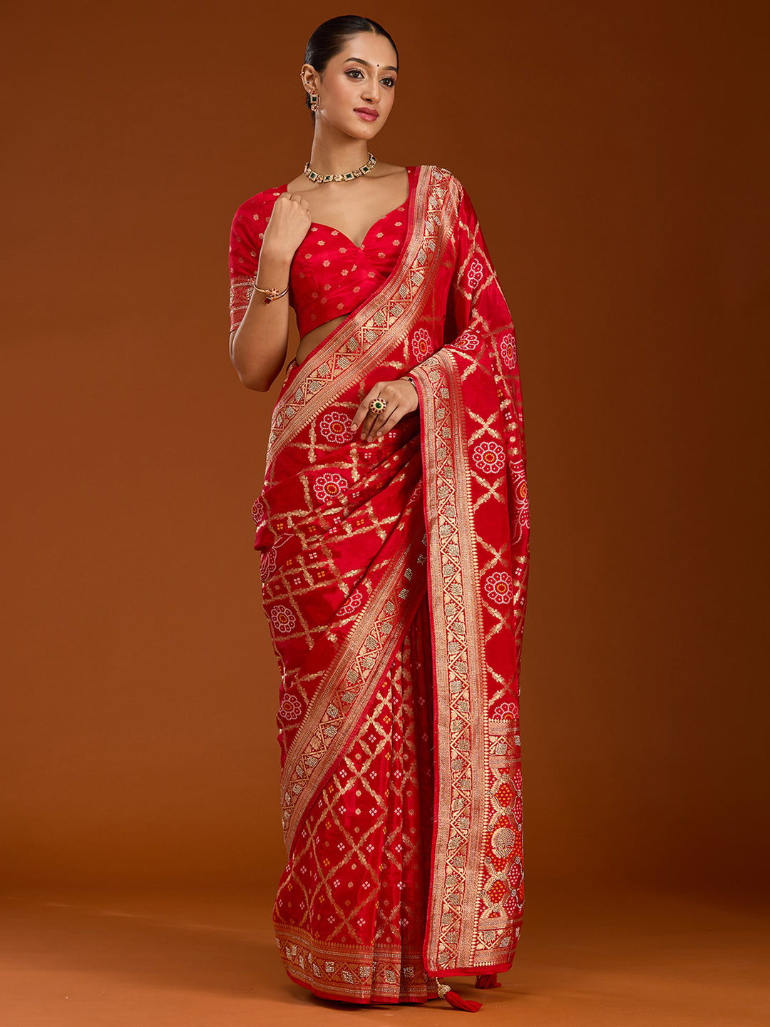Red Stonework Silk Saree
