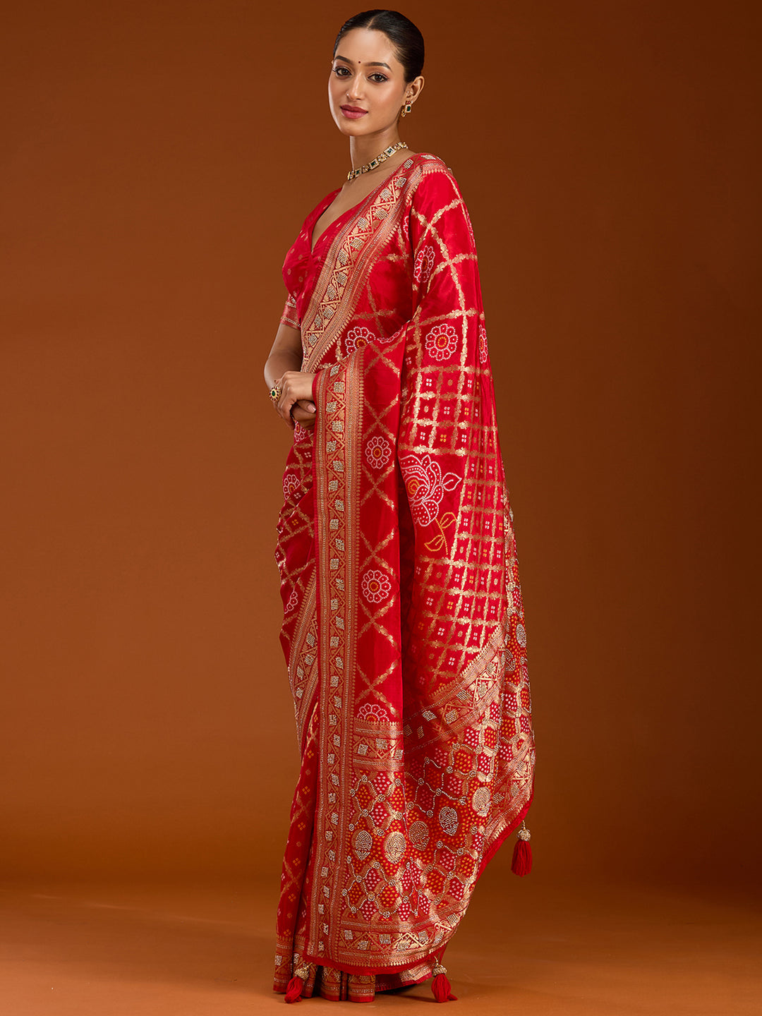 Red Stonework Silk Saree