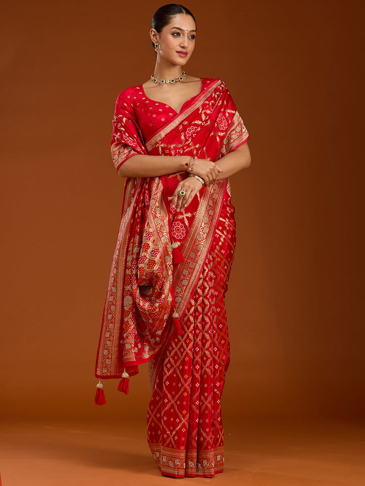 Red Stonework Silk Saree