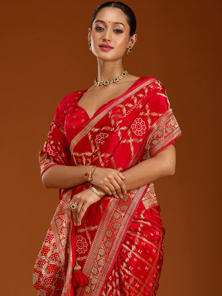 Red Stonework Silk Saree