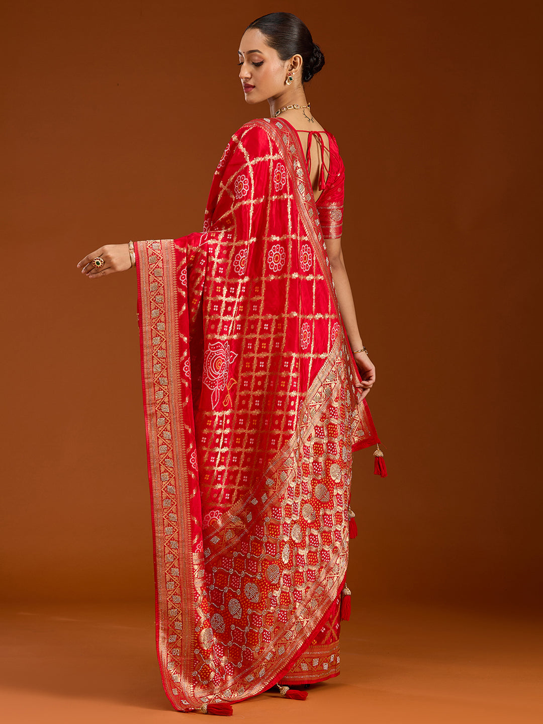 Red Stonework Silk Saree