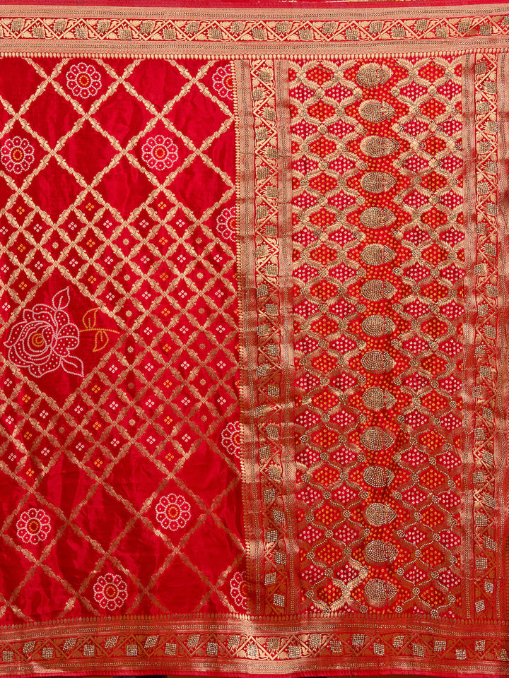 Red Stonework Silk Saree
