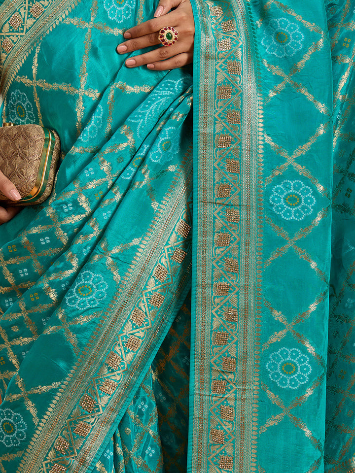 Turquoise Blue Stonework Silk Saree