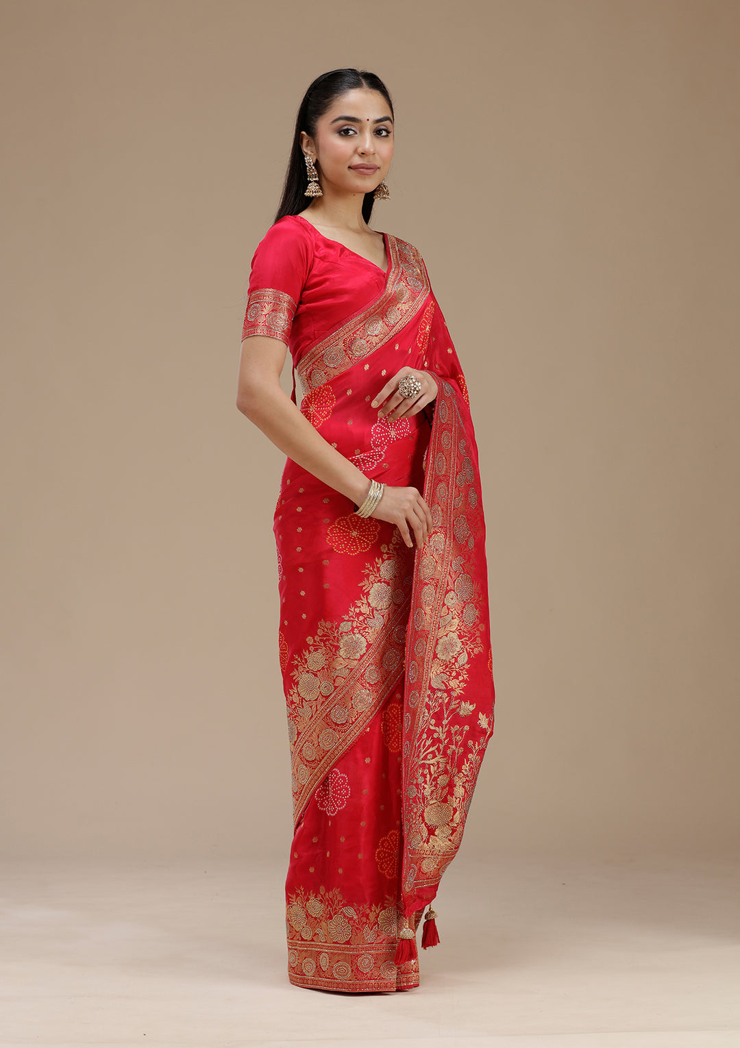 Rani Pink Stonework Silk Saree
