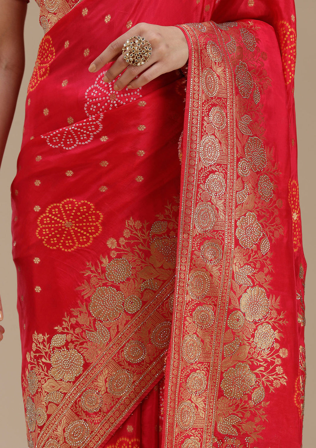 Rani Pink Stonework Silk Saree