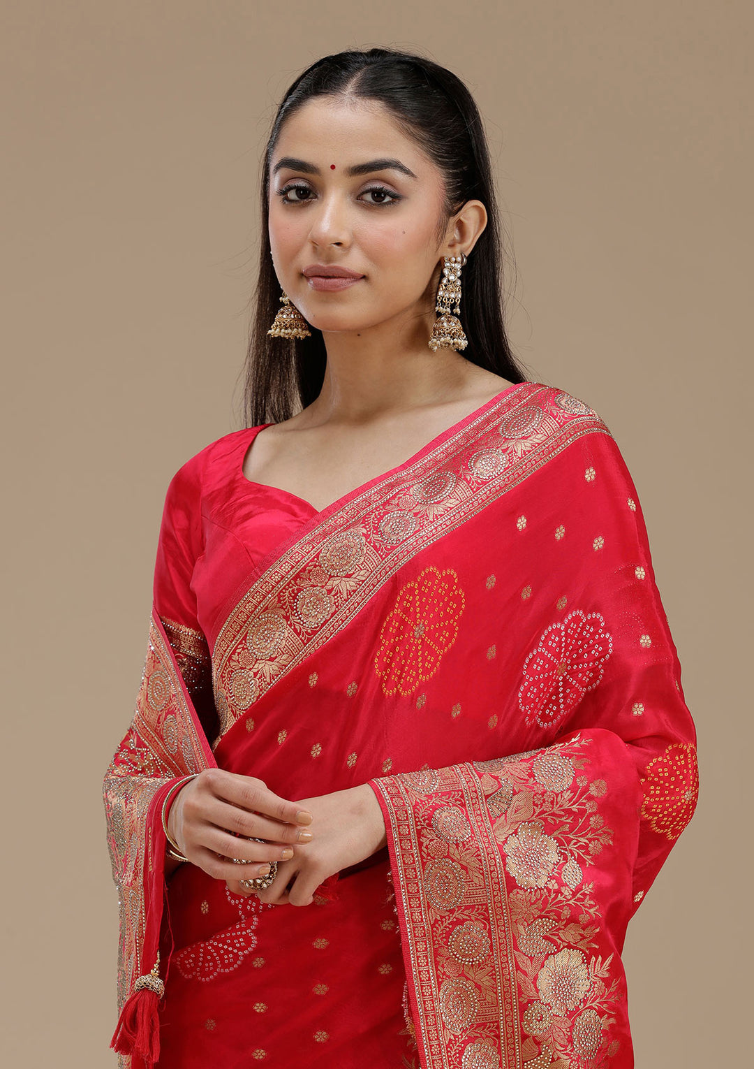 Rani Pink Stonework Silk Saree