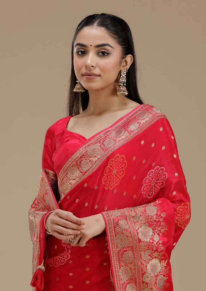 Rani Pink Stonework Silk Saree