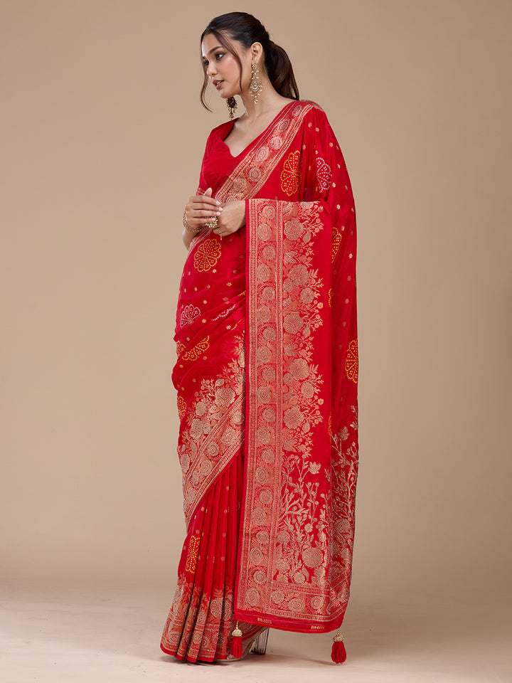 Red Stonework Silk Saree