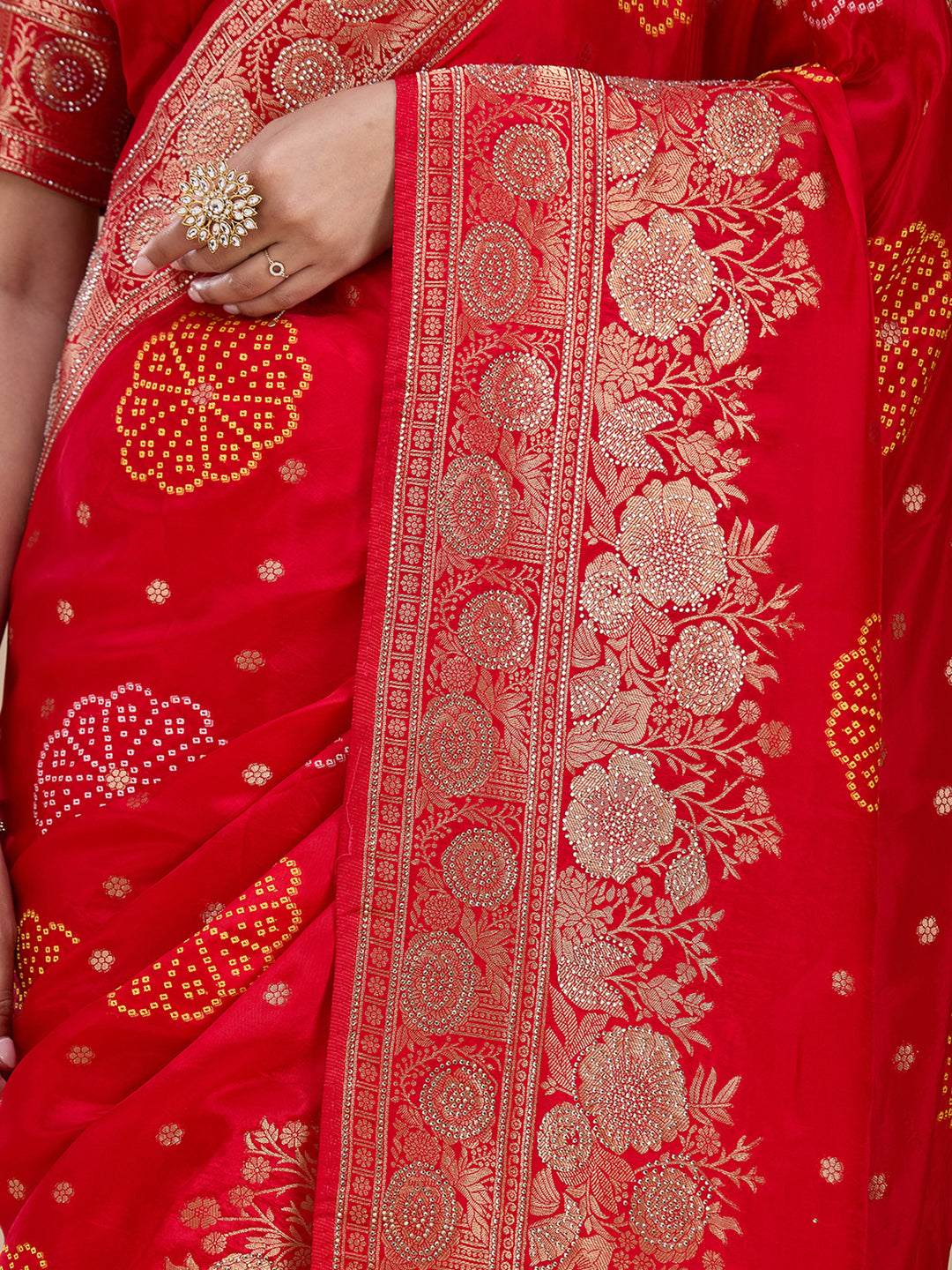 Red Stonework Silk Saree