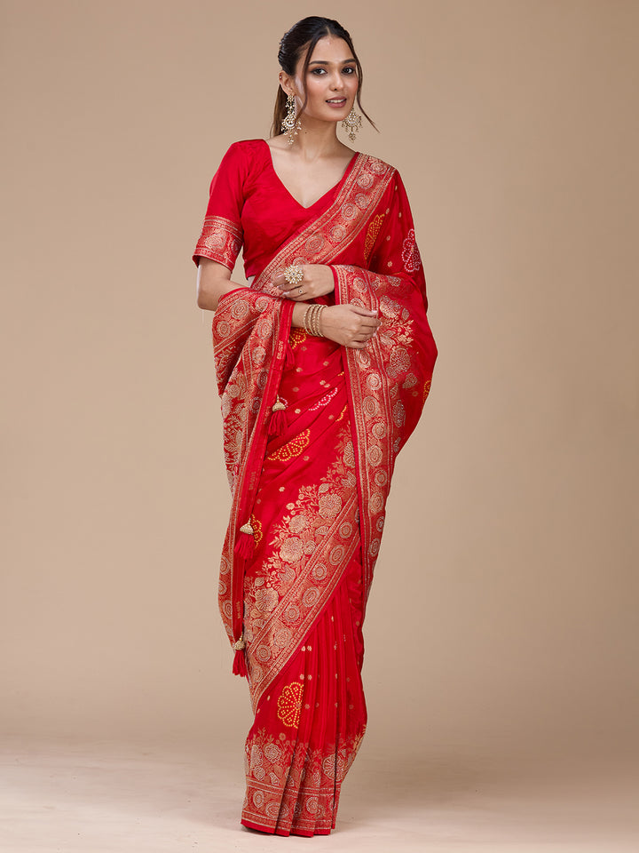 Red Stonework Silk Saree