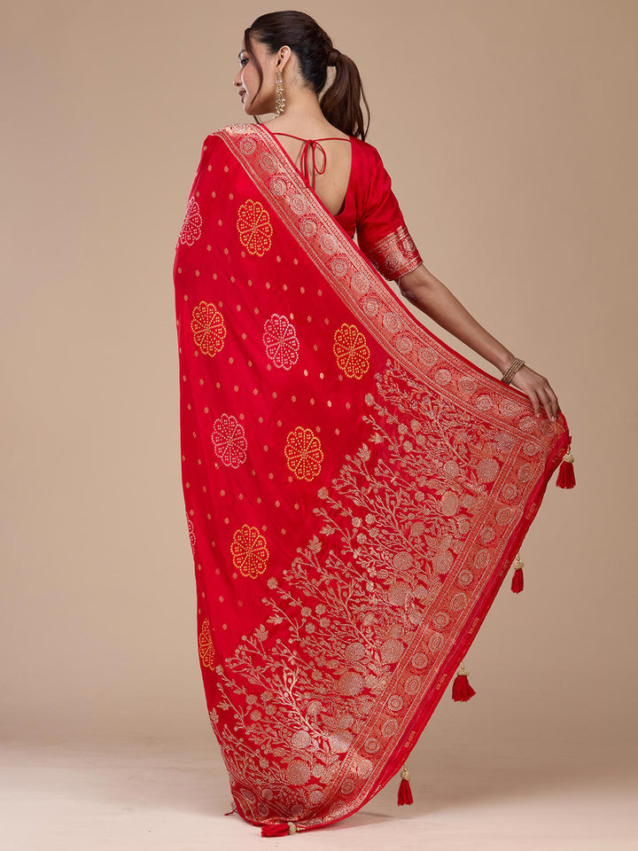 Red Stonework Silk Saree