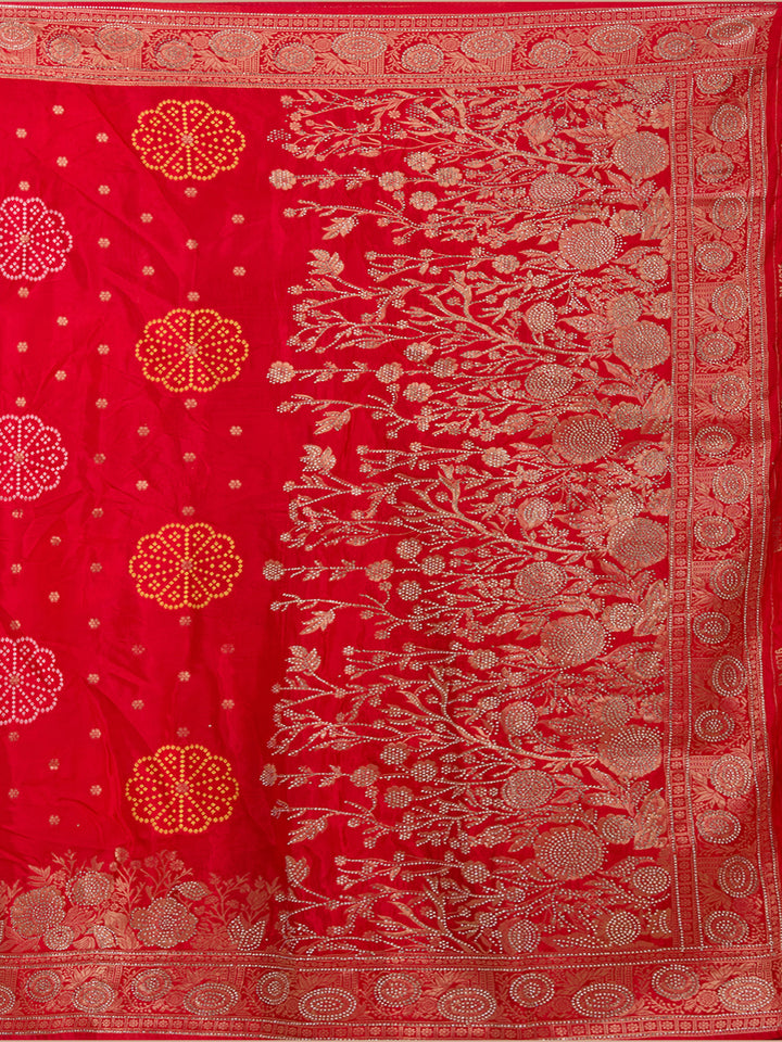 Red Stonework Silk Saree