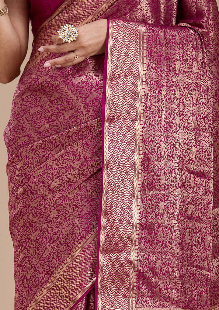 Magenta Pink Zariwork (Gold)  Silk Saree