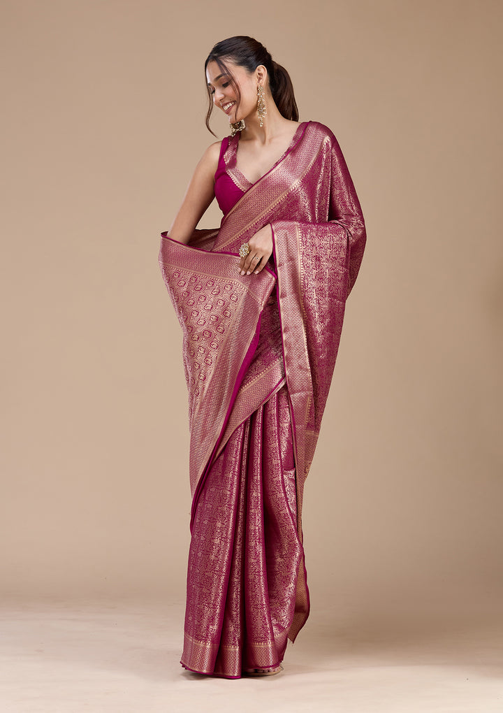 Magenta Pink Zariwork (Gold)  Silk Saree