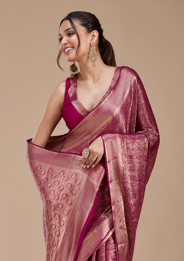 Magenta Pink Zariwork (Gold)  Silk Saree