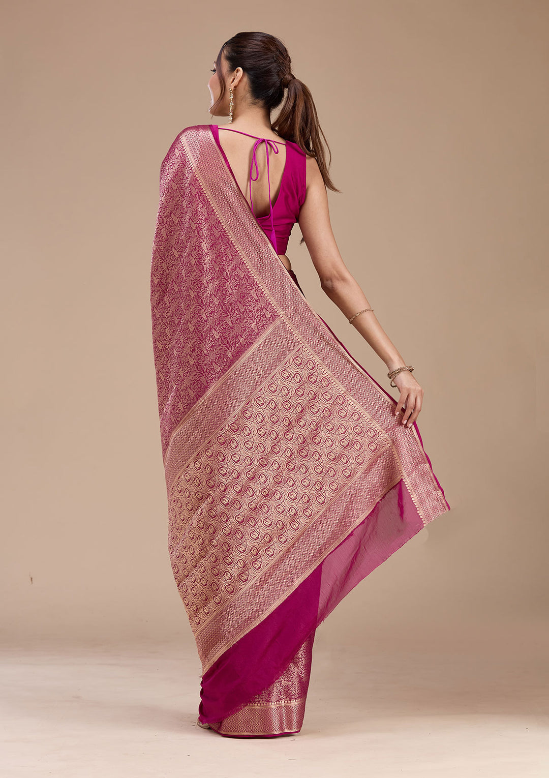 Magenta Pink Zariwork (Gold)  Silk Saree